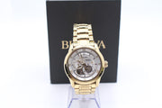 Shop Authentic Bulova BVA Skeleton Silver Dial Gold Steel Strap Watch for Men - 97A108 - Luxxuri
