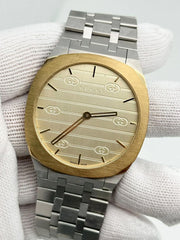  Shop Authentic Gucci 25H Quartz Gold Dial Silver Steel Strap Watch for Men - YA163405 - Luxxuri