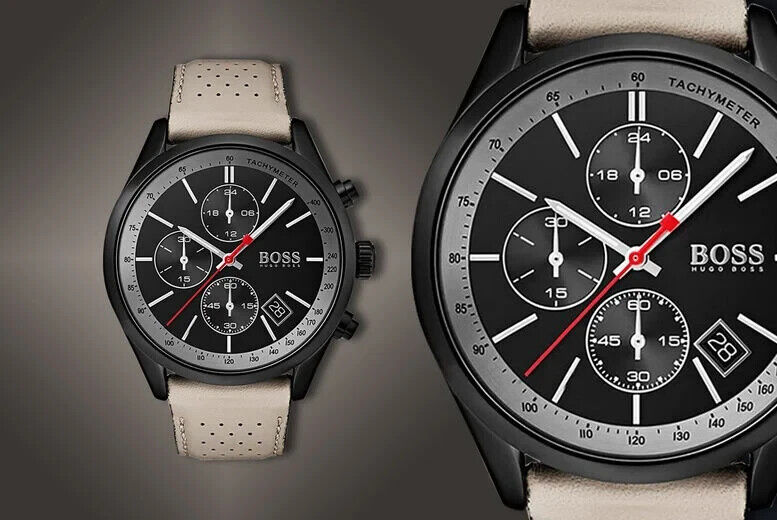  Shop Authentic Hugo Boss Grand Prix Chronograph Black Dial Grey Leather Strap Watch for Men - 1513562 - Luxxuri