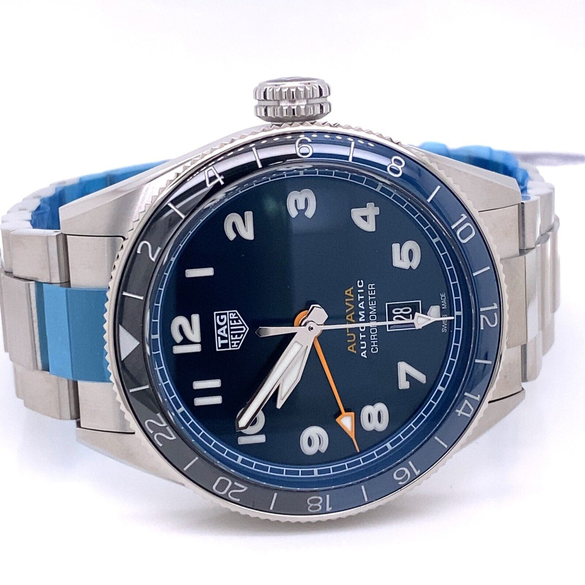  Shop Authentic Tag Heuer Autavia Cosc GMT Automatic Blue Dial Silver Steel Strap Watch for Men - WBE511A.BA0650 - Luxxuri