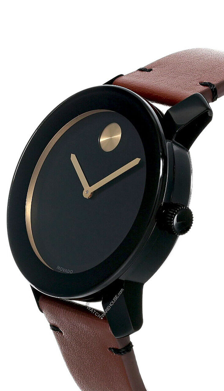 Shop Authentic Movado Bold Black Dial Brown Leather Strap Watch For Men - 3600305 - Luxxuri