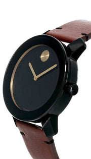  Shop Authentic Movado Bold Black Dial Brown Leather Strap Watch For Men - 3600305 - Luxxuri