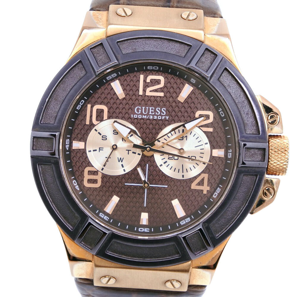  Shop Authentic Guess Rigor Analog Brown Dial Brown Leather Strap Watch For Men - W0040G3 - Luxxuri