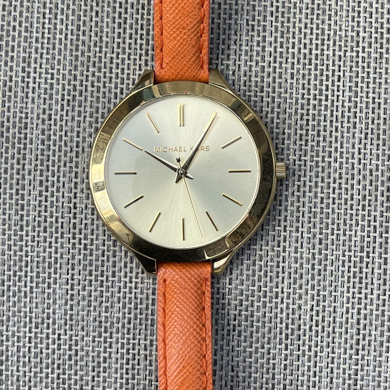  Shop Authentic Michael Kors Runway Quartz Gold Dial Orange Leather Strap Watch For Women - MK2275 - Luxxuri