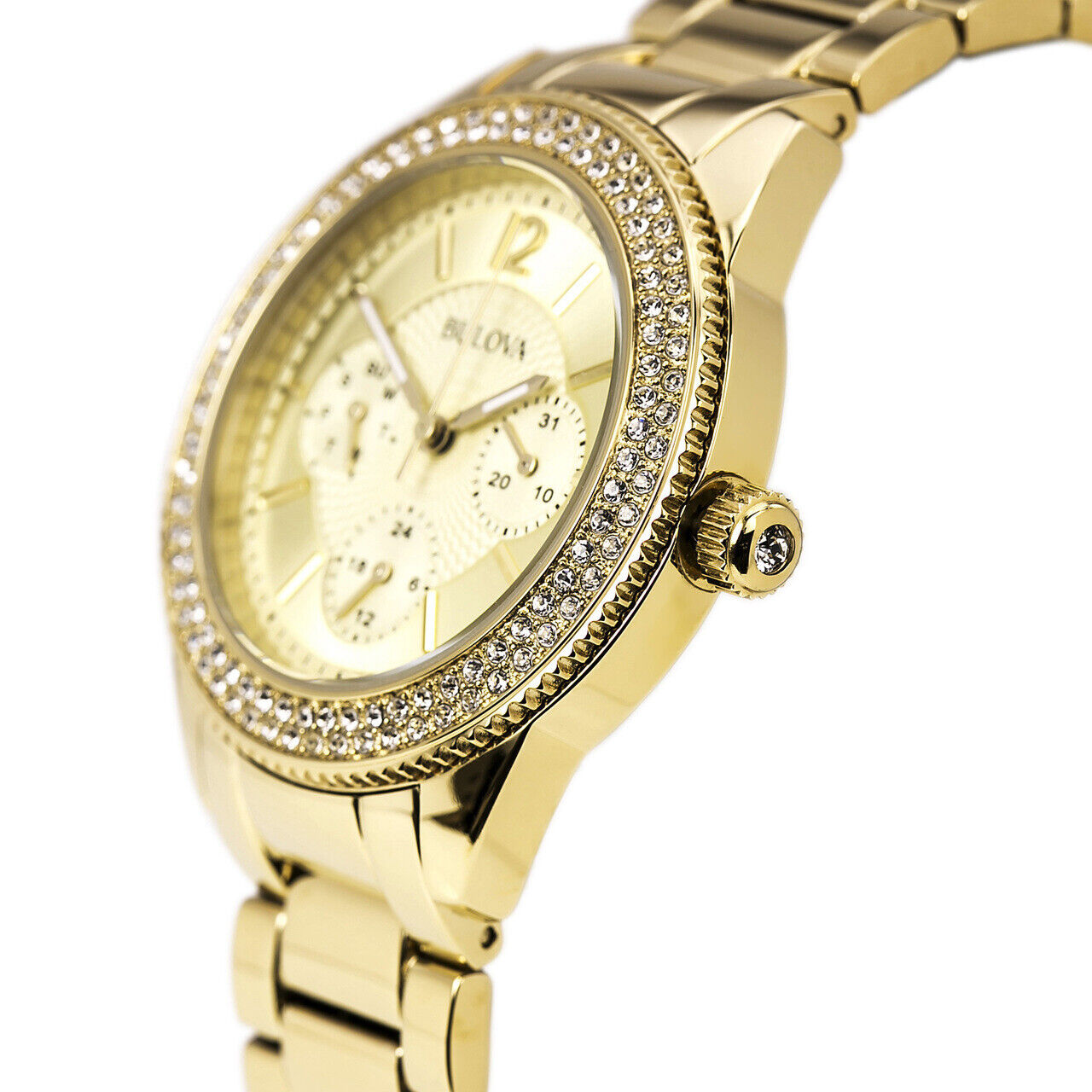  Shop Authentic Bulova Multi Function Gold Dial Gold Steel Strap Watch for Women - 97N102 - Luxxuri