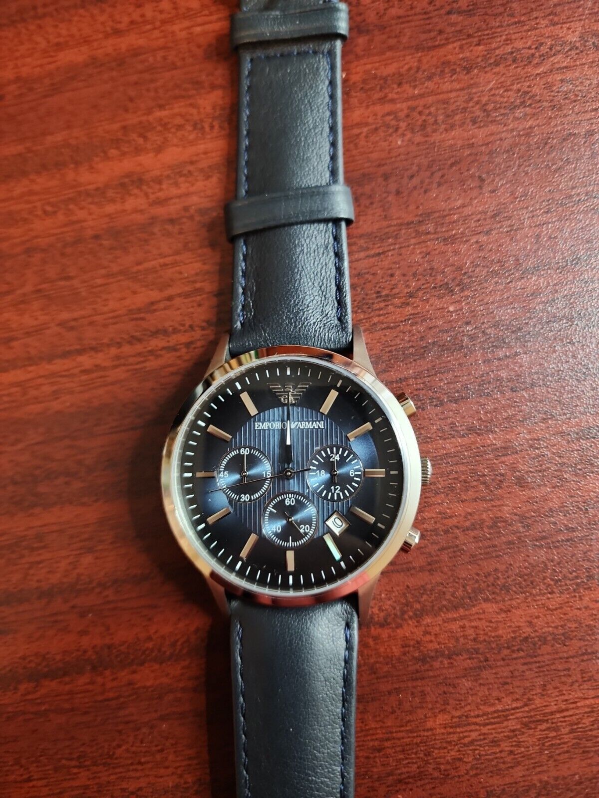  Shop Authentic Emporio Armani Classic Chronograph Blue Dial Blue Leather Strap Watch For Men - AR2473 - Luxxuri