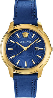  Shop Authentic Versace V-Urban Quartz Blue Dial Blue Leather Strap Watch for Men - VELQ00319 - Luxxuri