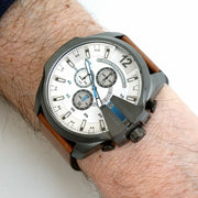  Shop Authentic Diesel Mega Chief White Dial Brown Leather Strap Watch For Men - DZ4280 - Luxxuri