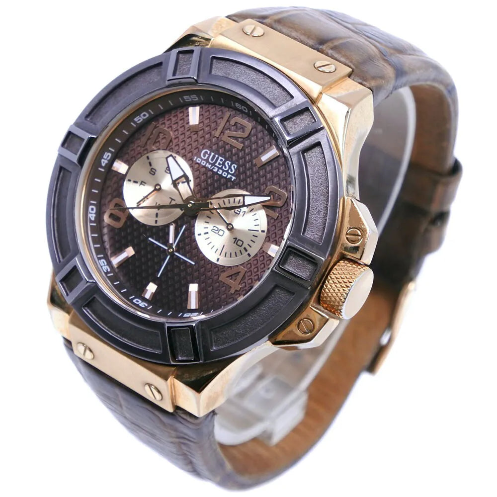  Shop Authentic Guess Rigor Analog Brown Dial Brown Leather Strap Watch For Men - W0040G3 - Luxxuri