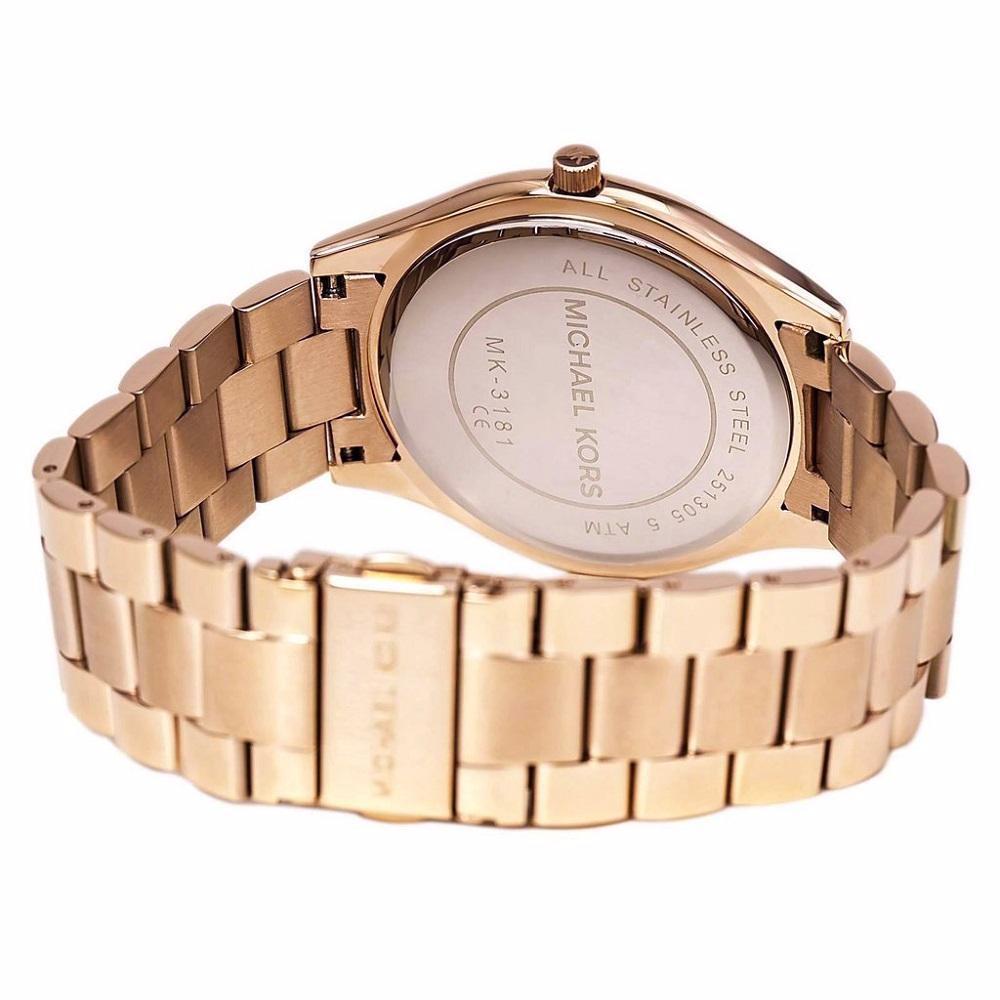  Shop Authentic Michael Kors Slim Runway Brown Dial Rose Gold Stainless Steel Strap Watch for Women - MK3181 - Luxxuri