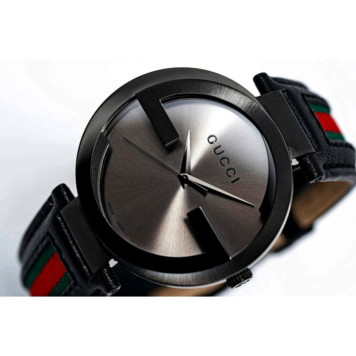  Shop Authentic Gucci Interlocking G XL Black Dial Red & Green Leather Strap Watch For Men - YA133206 - Luxxuri