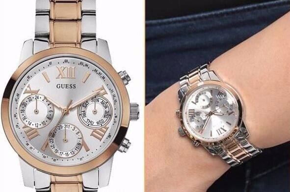  Shop Authentic Guess Mini Sunrise Analog Silver Dial Two Tone Steel Strap Watch For Women - W0448L4 - Luxxuri