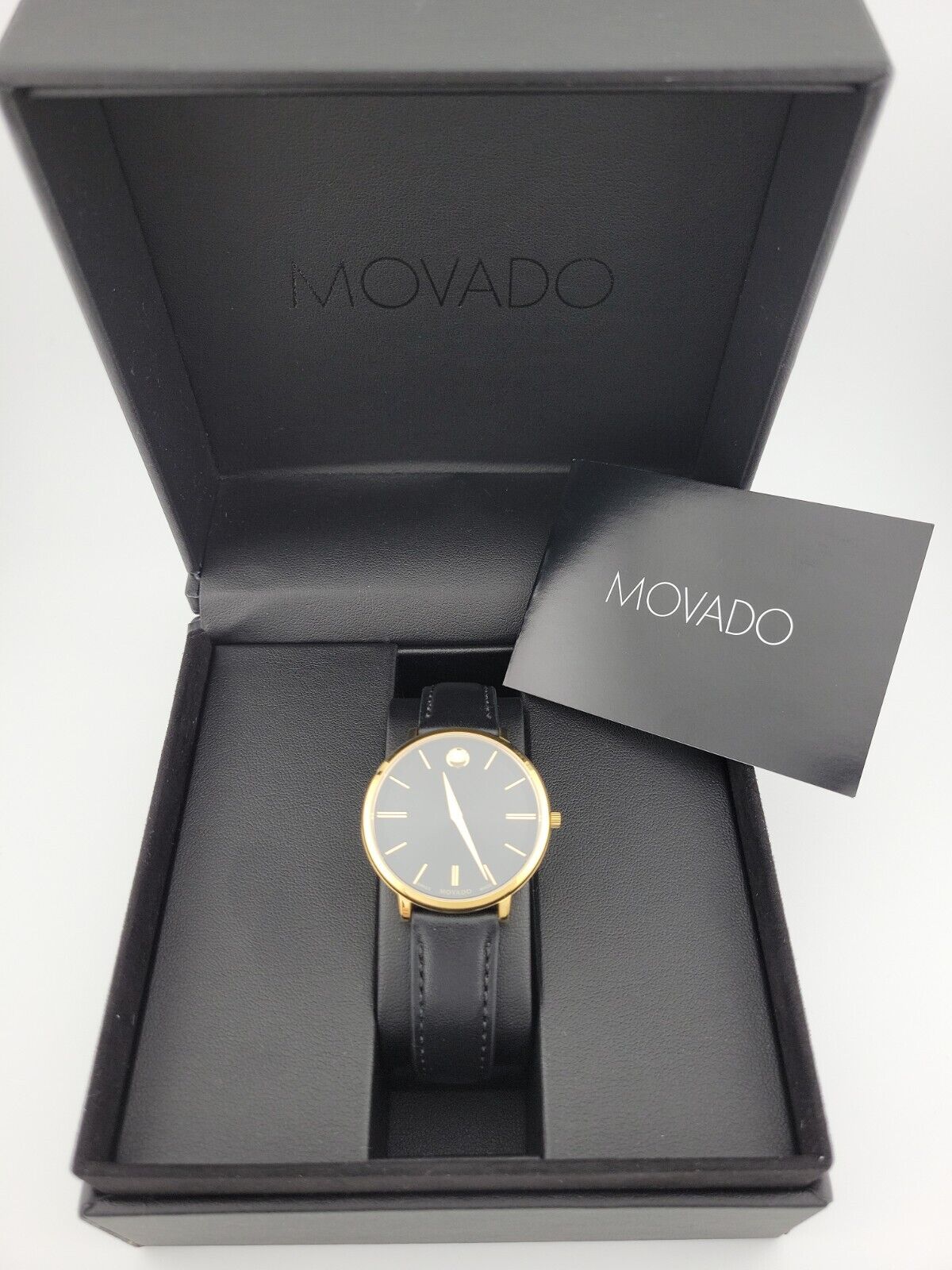  Shop Authentic Movado Ultra Slim Black Dial Black Leather Strap Watch For Women - 0607091 - Luxxuri