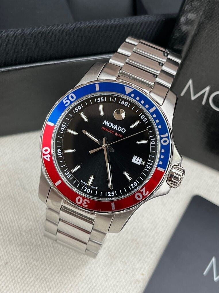  Shop Authentic Movado Series 800 Pepsi Black Dial Silver Steel Strap Watch for Men - 2600152 - Luxxuri
