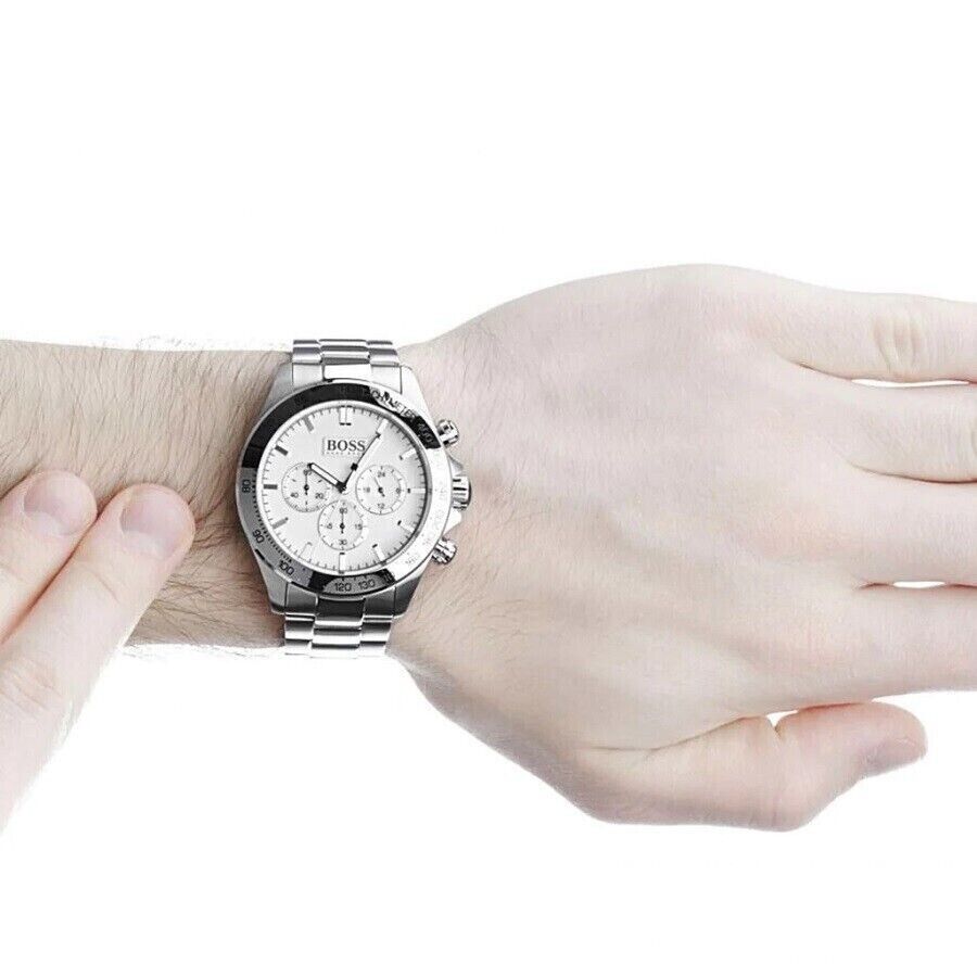  Shop Authentic Hugo Boss Ikon Chronograph White Dial Silver Steel Strap Watch for Men - 1512962 - Luxxuri