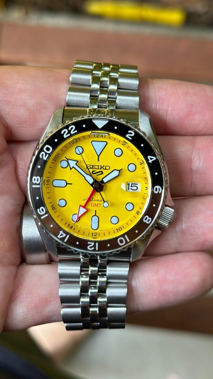  Shop Authentic Seiko 5 Sport SKX GMT US Special Creation Automatic Yellow Dial Silver Steel Strap Watch for Men - SSK017K1 - Luxxuri