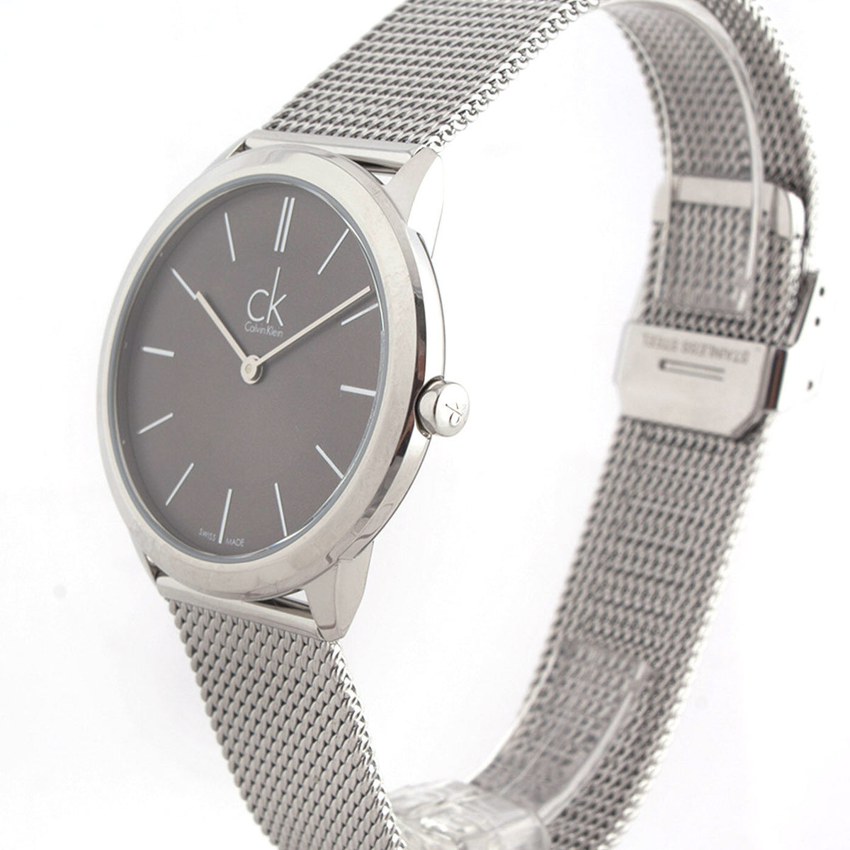  Shop Authentic Calvin Klein Minimal Grey Dial Silver Mesh Bracelet Watch for Men - K3M22124 - Luxxuri