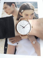  Shop Authentic Calvin Klein Even White Dial Rose Gold Mesh Bracelet Watch for Women - K7B21626 - Luxxuri