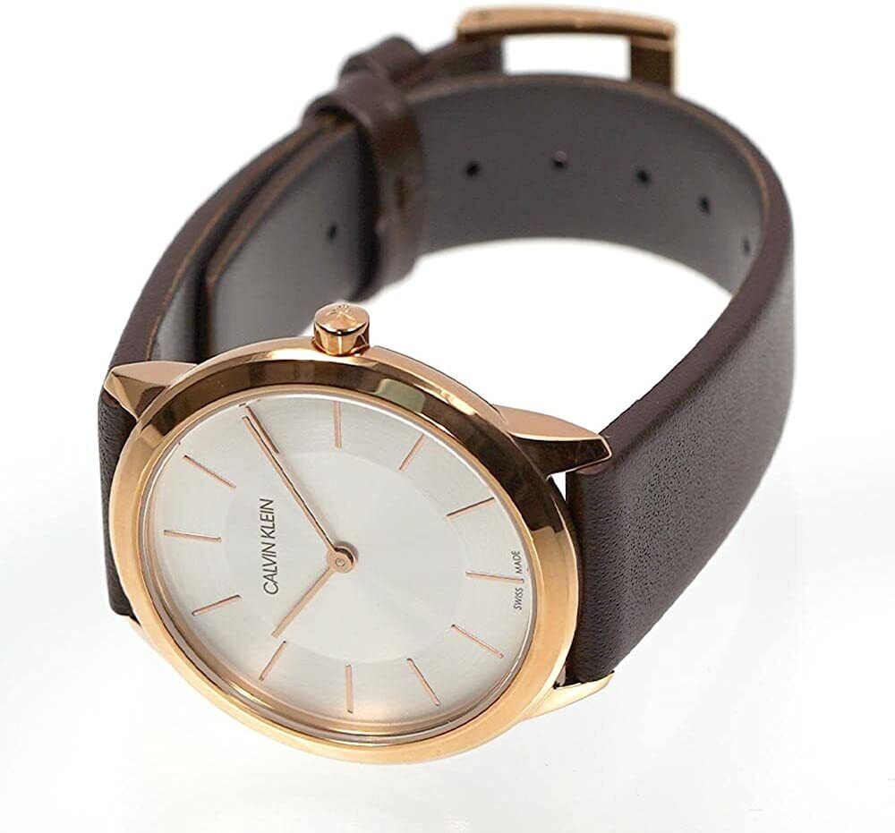  Shop Authentic Calvin Klein Minimal White Dial Brown Leather Strap Watch for Women - K3M226G6 - Luxxuri