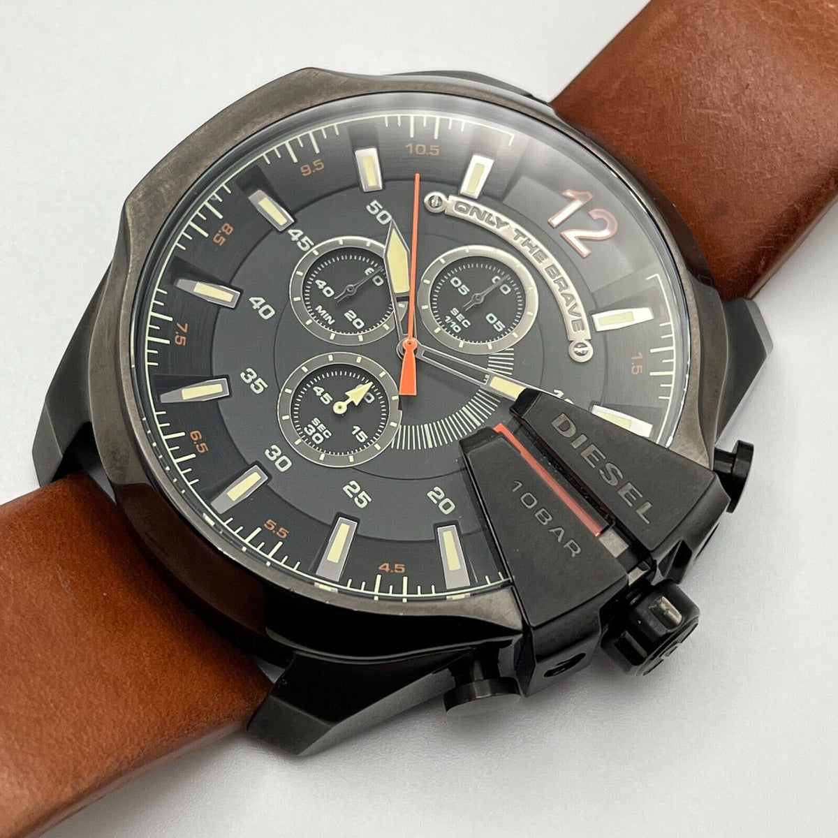  Shop Authentic Diesel Mega Chief Quartz Chronograph Brown Leather Strap Watch For Men - DZ4343 - Luxxuri