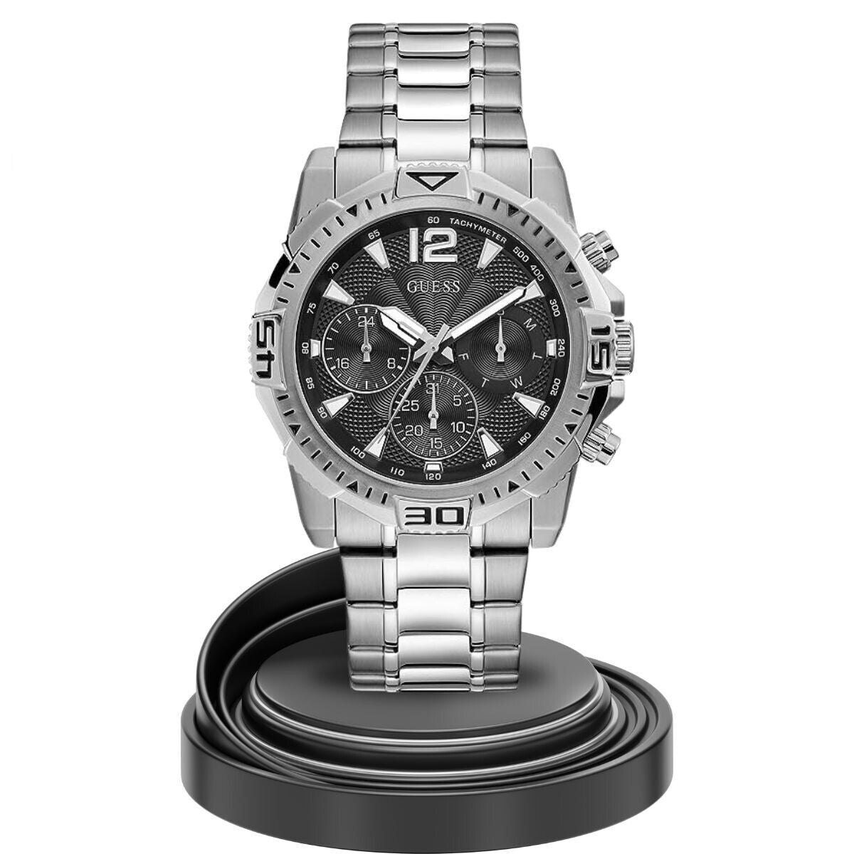  Shop Authentic Guess Commander Chronograph Black Dial Silver Steel Strap Watch for Men - GW0056G1 - Luxxuri