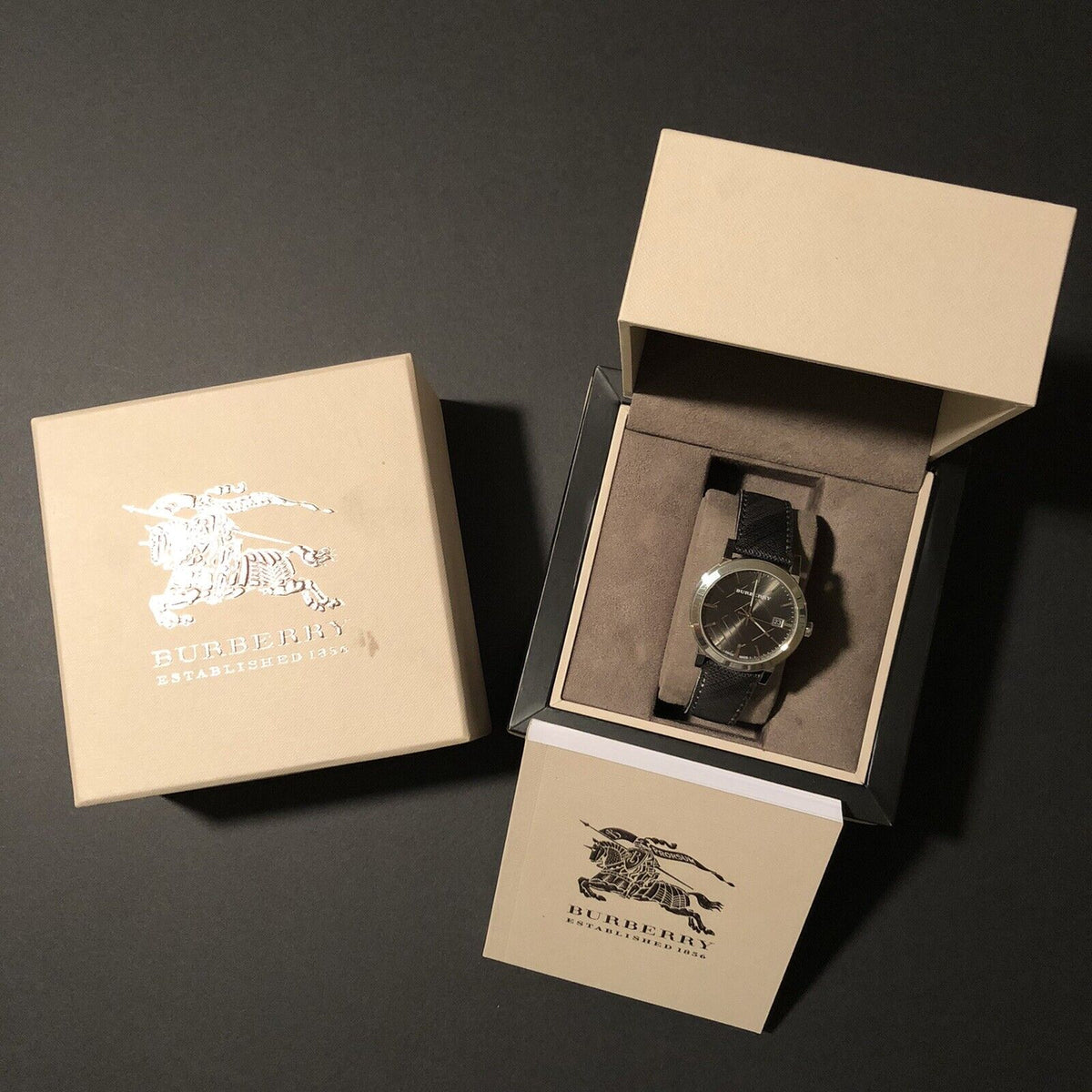  Shop Authentic Burberry The City Grey Dial Black Leather Strap Watch for Men - BU9030 - Luxxuri