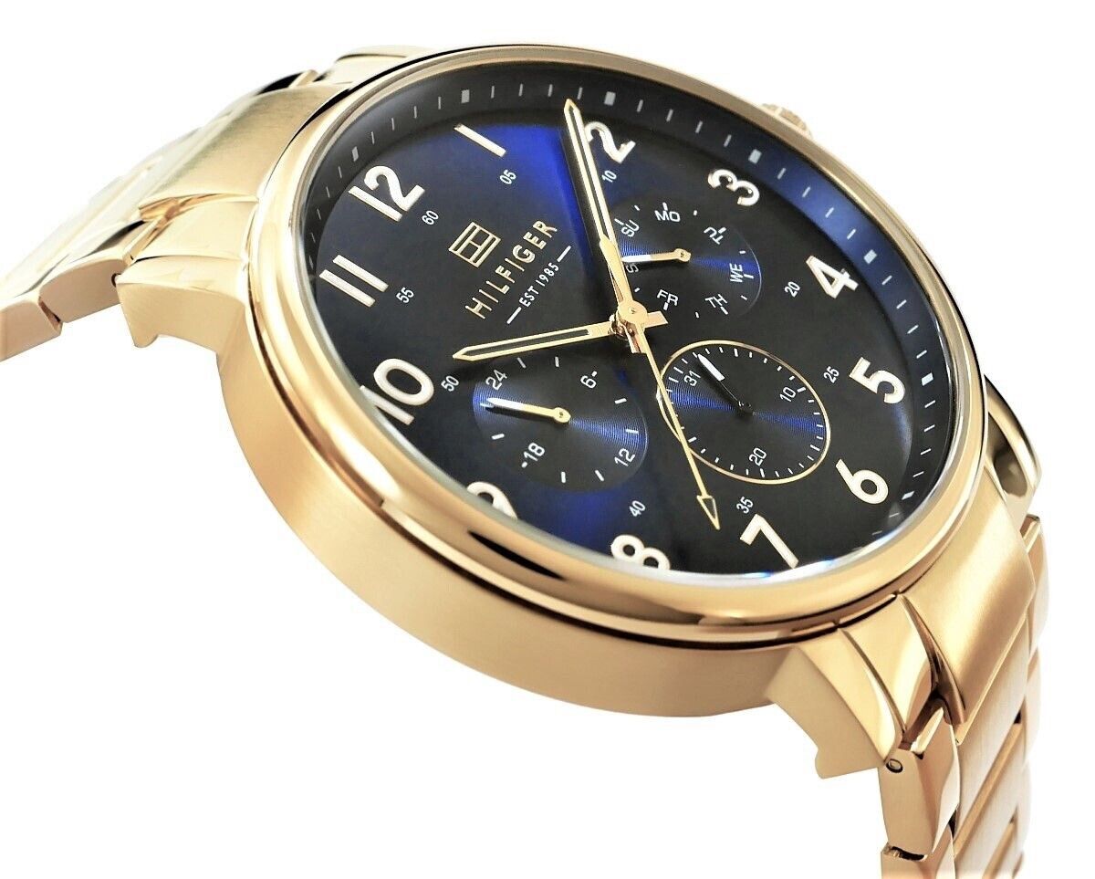  Shop Authentic Tommy Hilfiger Daniel Chronograph Blue Dial Gold Steel Strap Watch for Men - 1710384 - Luxxuri