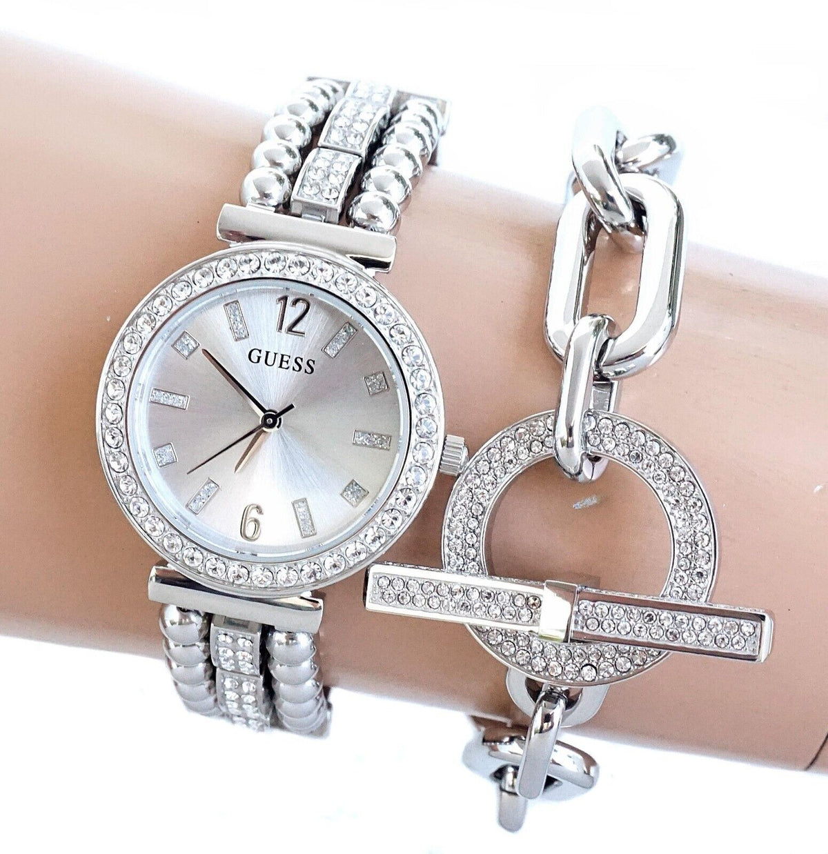  Shop Authentic Guess Gala Diamonds Silver Dial Silver Steel Strap Watch for Women - GW0401L1 - Luxxuri