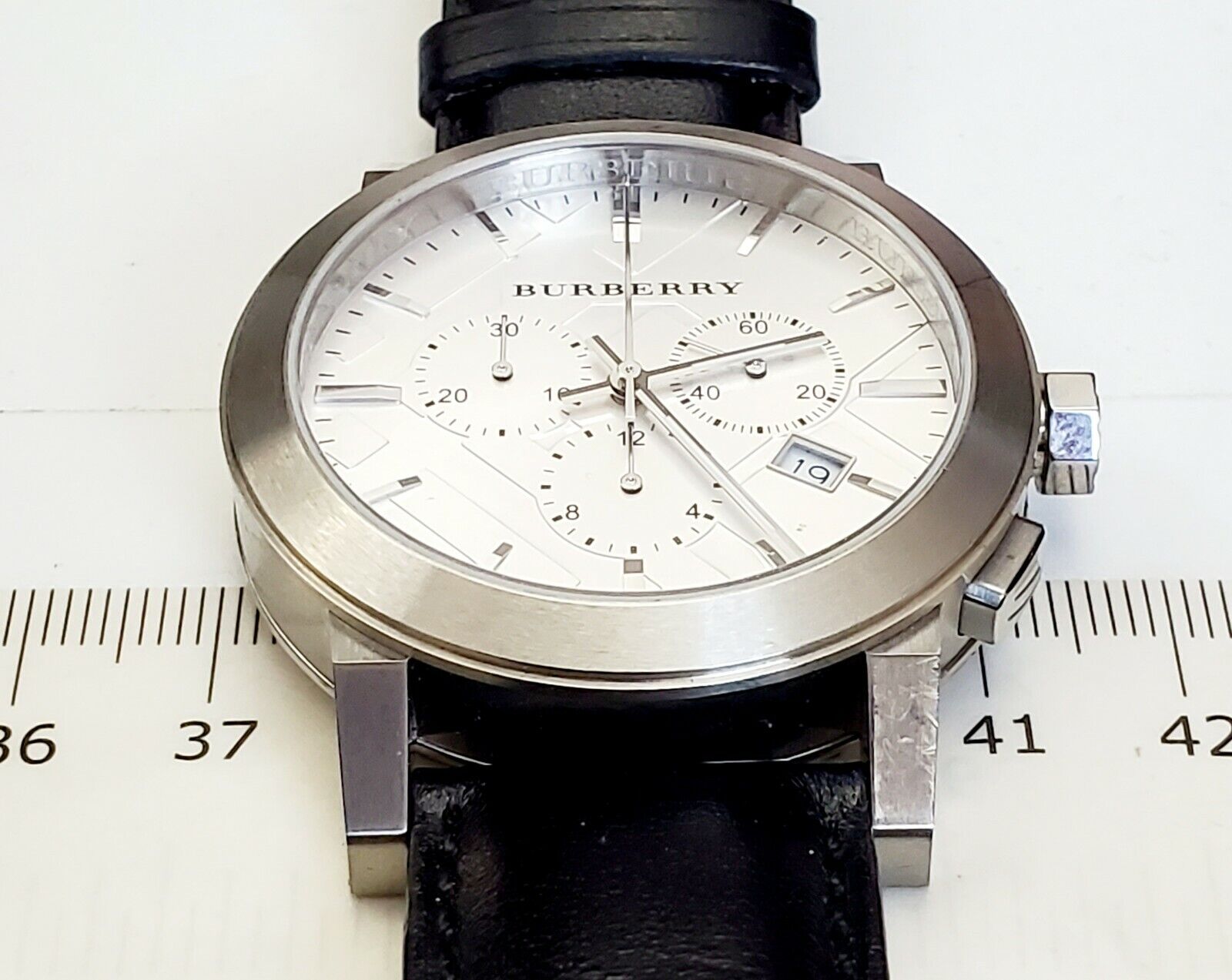  Shop Authentic Burberry The City Chronograph White Dial Black Leather Strap Watch for Men - BU9355 - Luxxuri