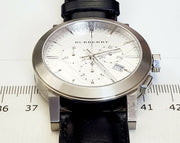  Shop Authentic Burberry The City Chronograph White Dial Black Leather Strap Watch for Men - BU9355 - Luxxuri