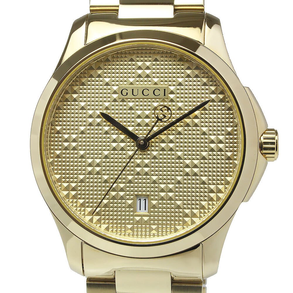  Shop Authentic Gucci G Timeless Gold Dial Gold Steel Strap Watch For Women - YA126553 - Luxxuri