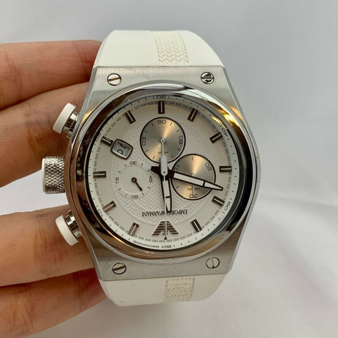  Shop Authentic Emporio Armani Sportivo Analog Quartz White Dial White Rubber Strap Watch For Men - AR6103 - Luxxuri