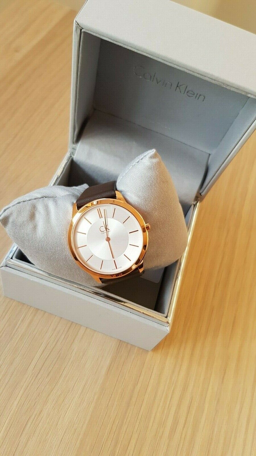  Shop Authentic Calvin Klein Minimal White Dial Brown Leather Strap Watch for Men - K3M216G6 - Luxxuri