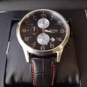  Shop Authentic Hugo Boss Aeroliner Black Dial Black Leather Strap Watch for Men - 1512631 - Luxxuri