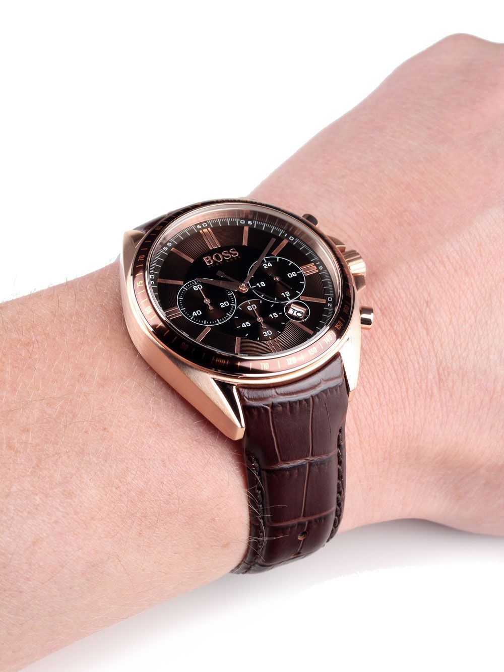  Shop Authentic Hugo Boss Driver Sport Chronograph Brown Dial Brown Leather Strap Watch for Men - 1513093 - Luxxuri