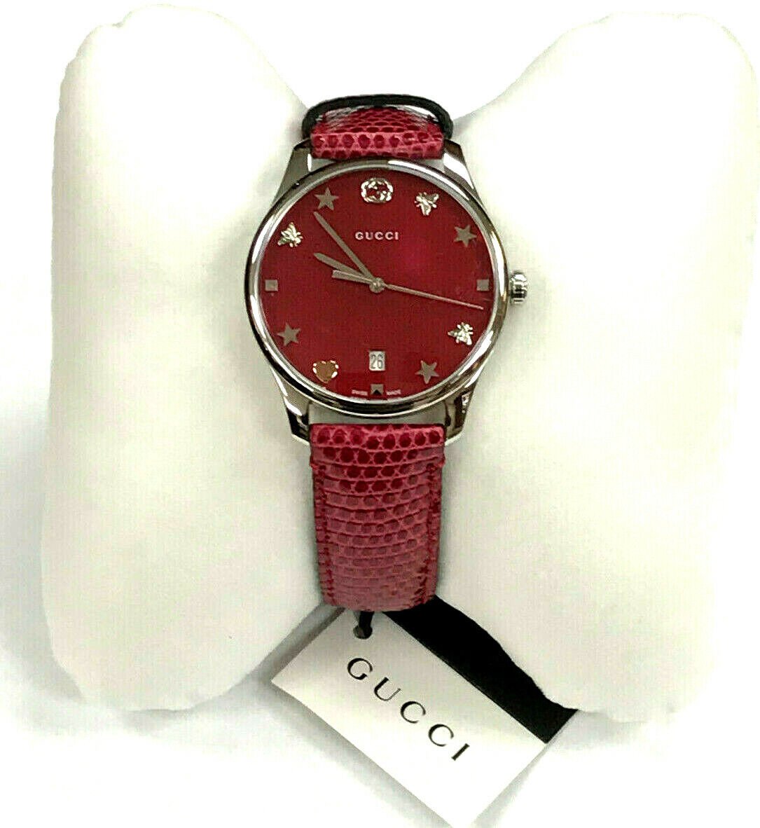  Shop Authentic Gucci G-Timeless Cherry Red Mother of Pearl Dial 27mm Watch For Women - YA126584 - Luxxuri