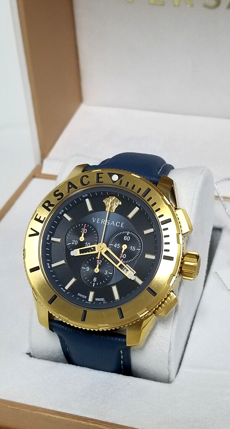  Shop Authentic Versace Casual Chronograph Blue Dial Blue Leather Strap Watch for Men - VERG004-18 - Luxxuri