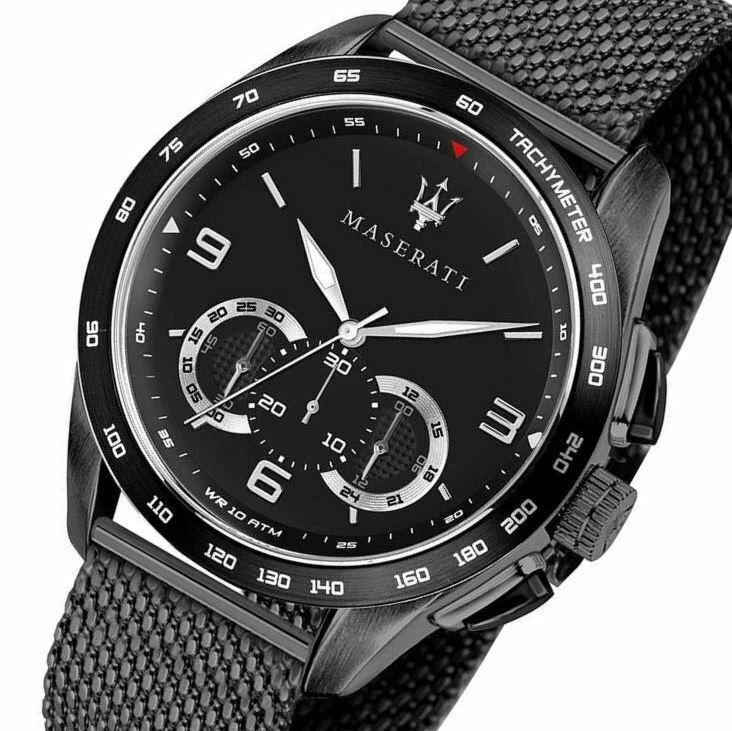  Shop Authentic Maserati Traguardo Chronograph Black Dial Black Mesh Bracelet Watch For Men - R8873612031 - Luxxuri