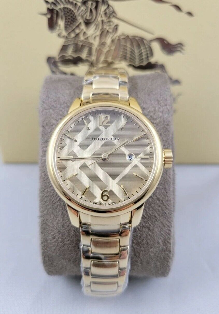  Shop Authentic Burberry The Classic Champagne Dial Gold Steel Strap Watch for Women - BU10109 - Luxxuri