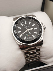  Shop Authentic Gucci Dive Quartz Black Dial Silver Steel Strap Watch For Men - YA136301A - Luxxuri