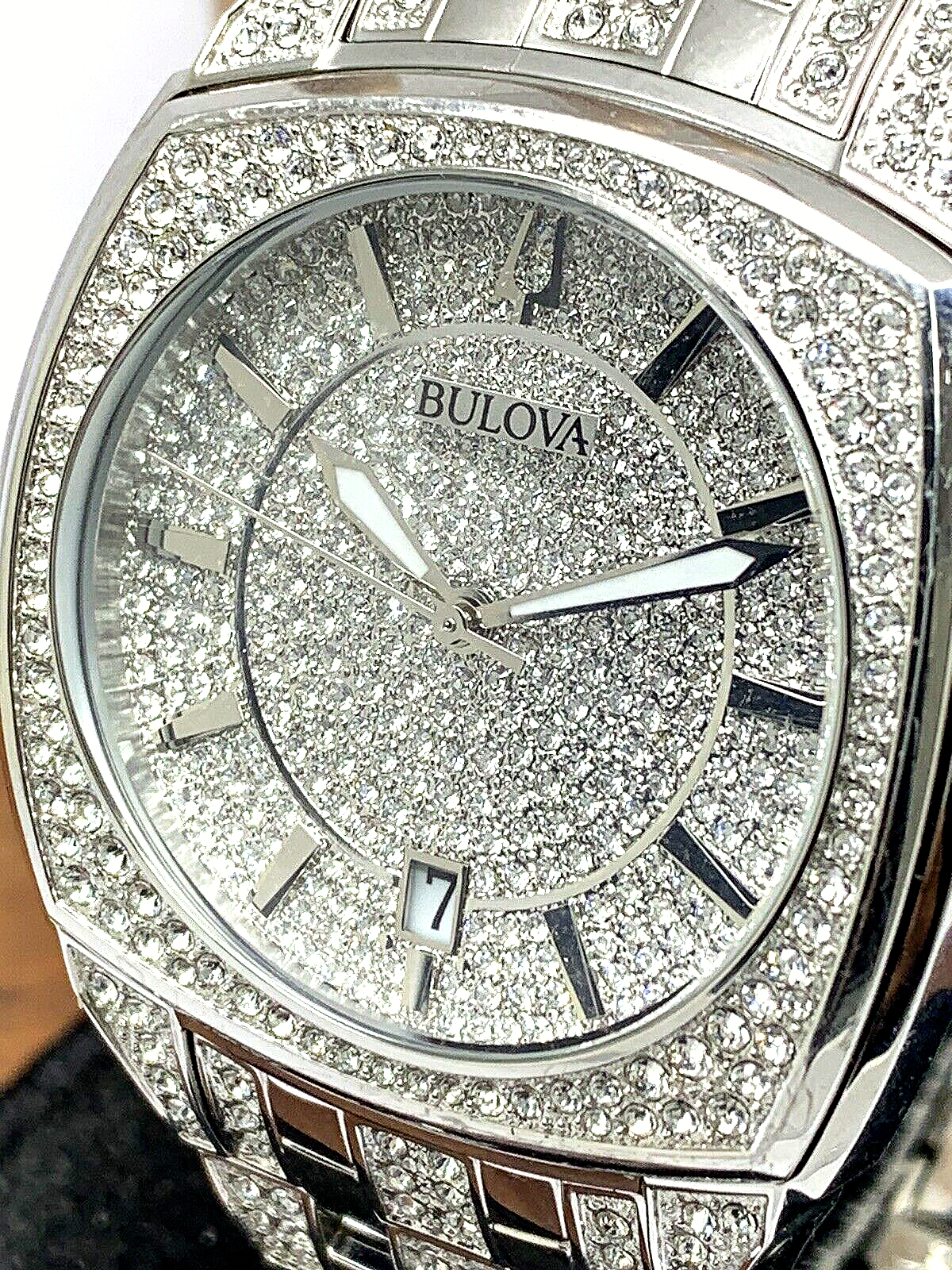  Shop Authentic Bulova Phantom Swarovski Crystal Pave Silver Dial Silver Steel Strap Watch for Men - 98B296 - Luxxuri