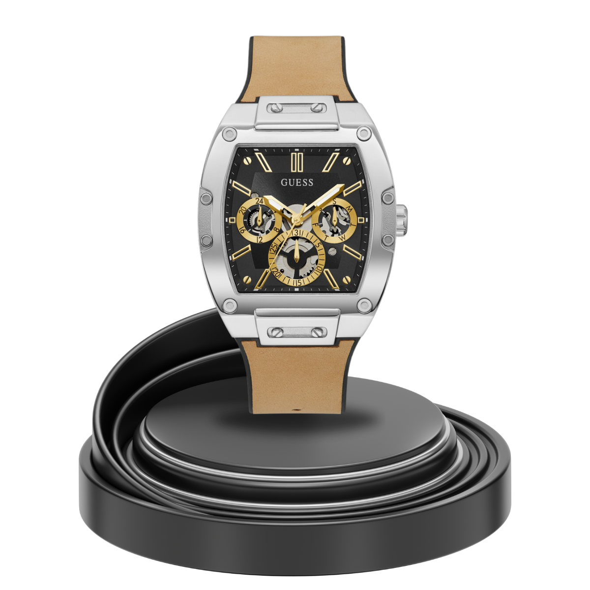  Shop Authentic Guess Phoenix Multifunction Black Dial Brown Leather Strap Watch for Men - GW0202G3 - Luxxuri