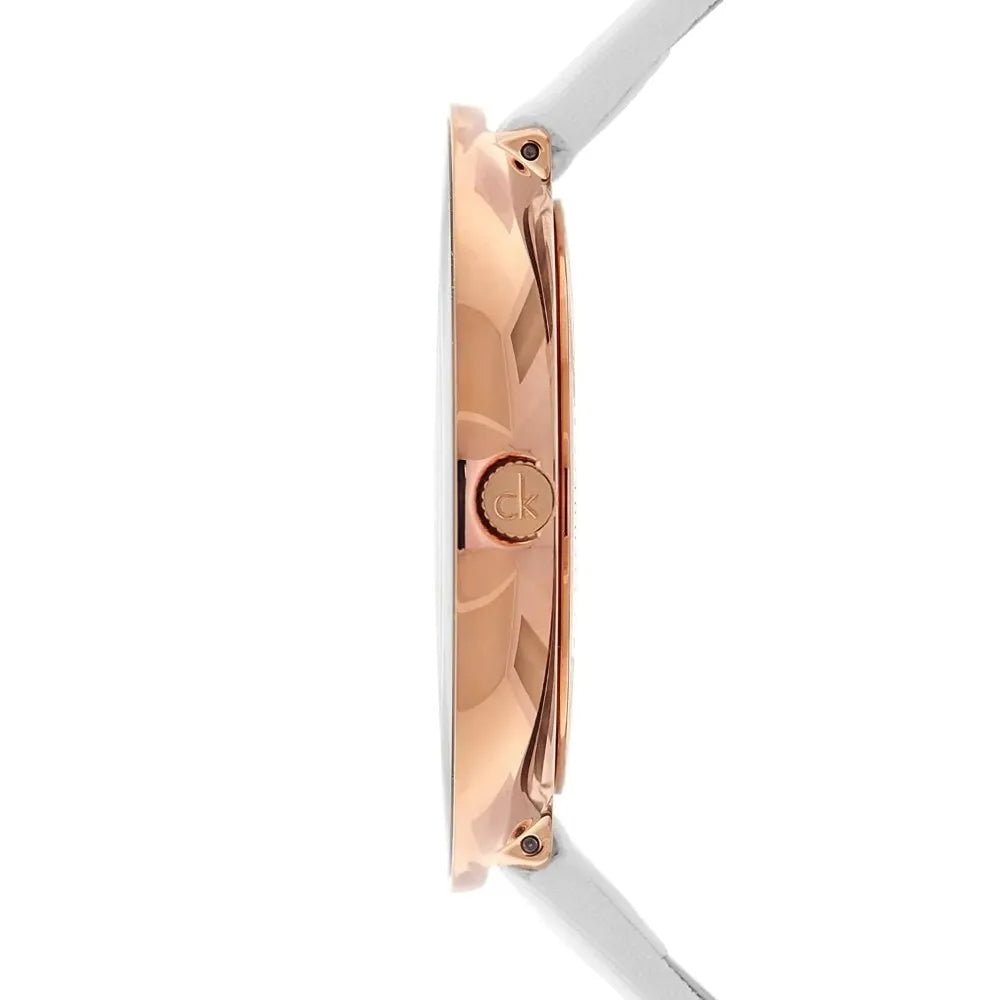  Shop Authentic Calvin Klein Chic White Dial White Leather Strap Watch for Women - K7N236K2 - Luxxuri