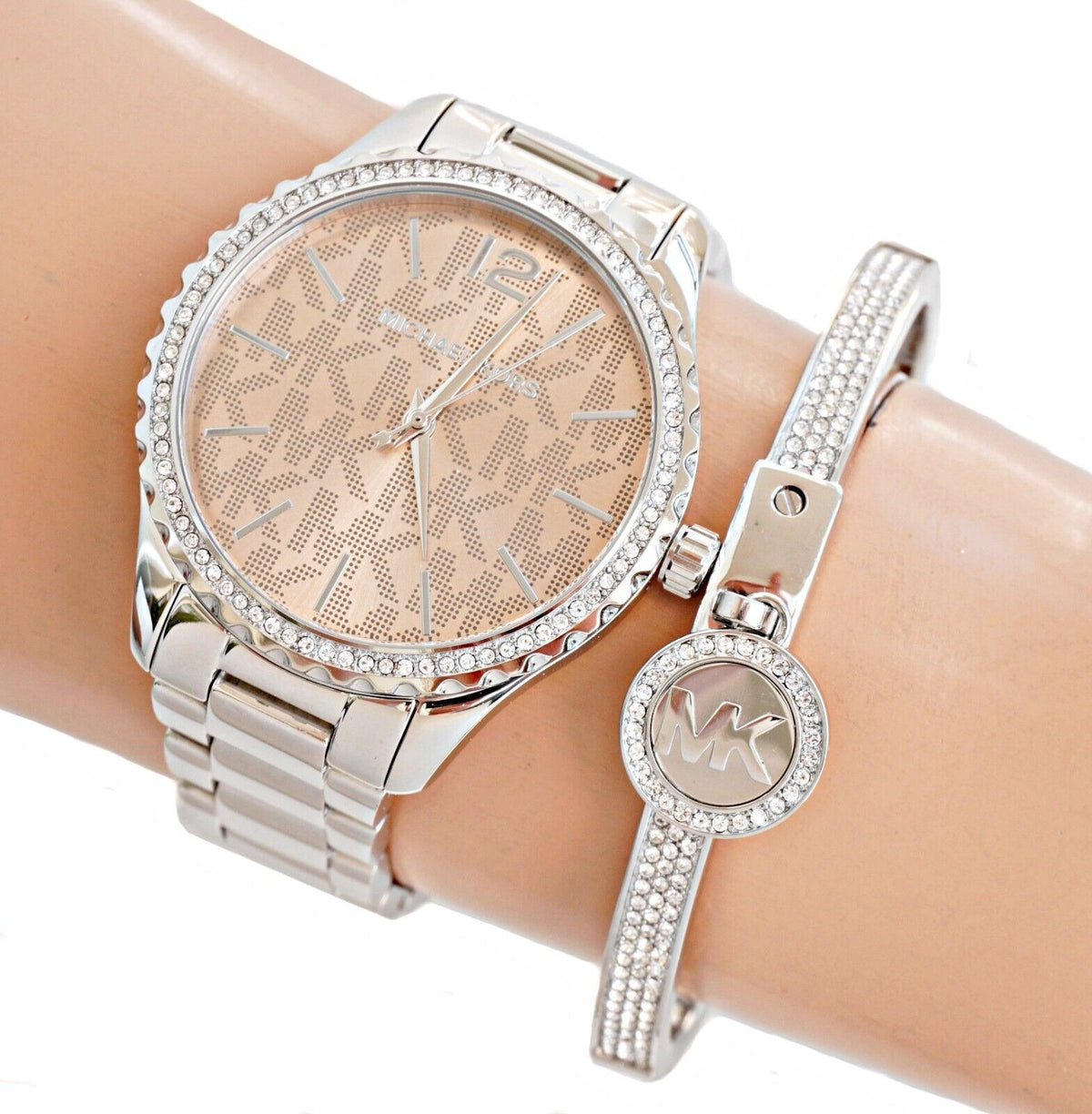  Shop Authentic Michael Kors Layton Three Hand Pink Dial Silver Steel Strap Watch For Women - MK7298 - Luxxuri