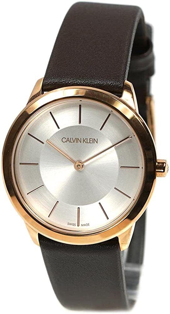 Shop Authentic Calvin Klein Minimal White Dial Brown Leather Strap Watch for Women - K3M226G6 - Luxxuri