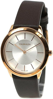  Shop Authentic Calvin Klein Minimal White Dial Brown Leather Strap Watch for Women - K3M226G6 - Luxxuri