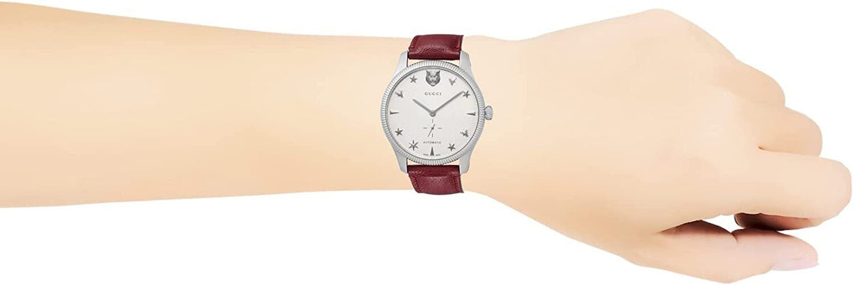  Shop Authentic Gucci G Timeless Automatic Silver Dial Red Leather Strap Watch For Men - YA126346 - Luxxuri