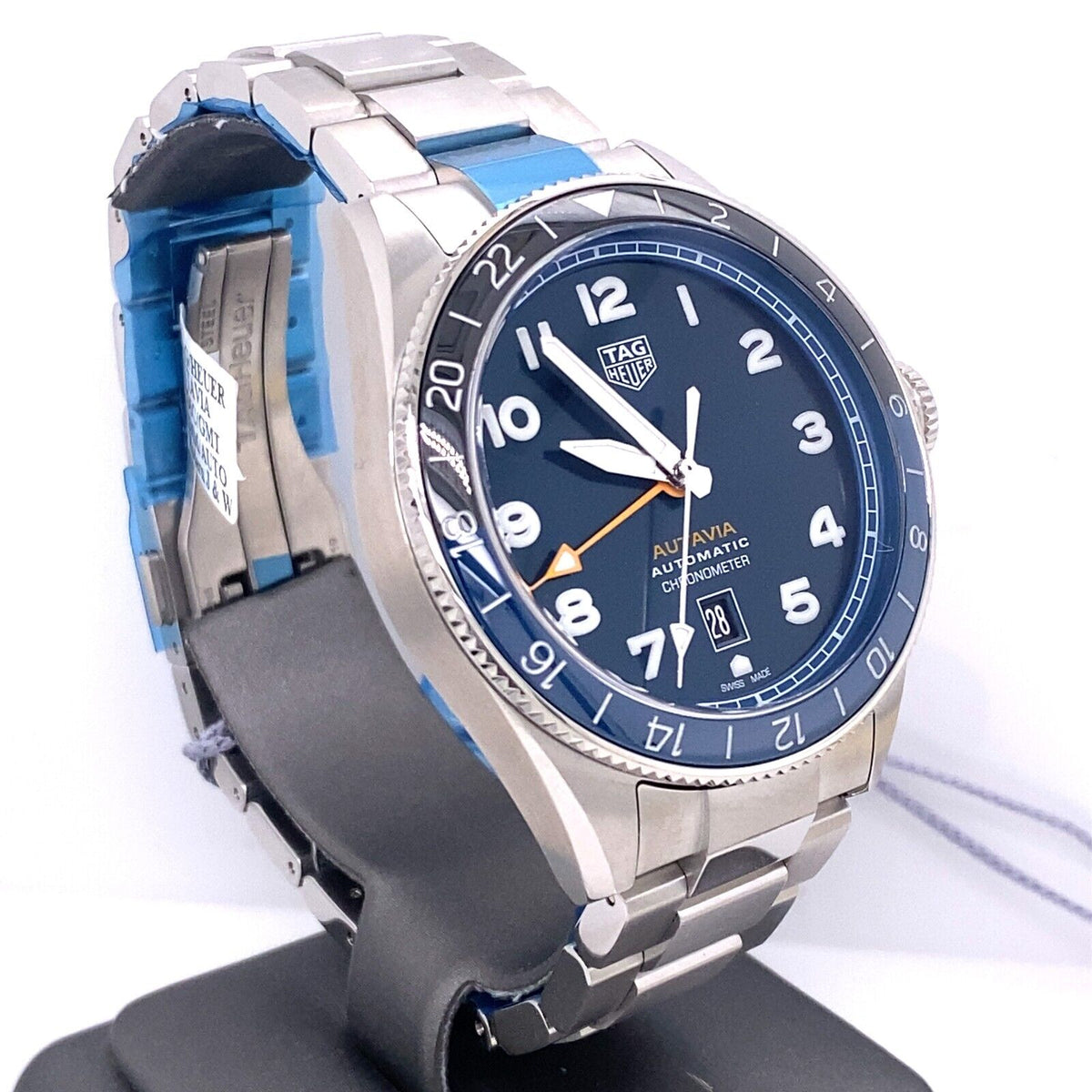  Shop Authentic Tag Heuer Autavia Cosc GMT Automatic Blue Dial Silver Steel Strap Watch for Men - WBE511A.BA0650 - Luxxuri
