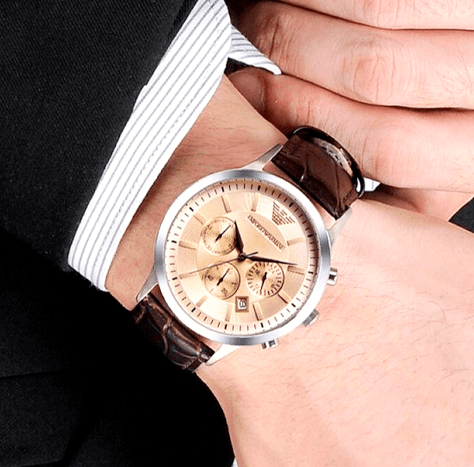  Shop Authentic Emporio Armani Classic Chronograph Beige Dial Brown Leather Strap Watch For Men - AR2433 - Luxxuri
