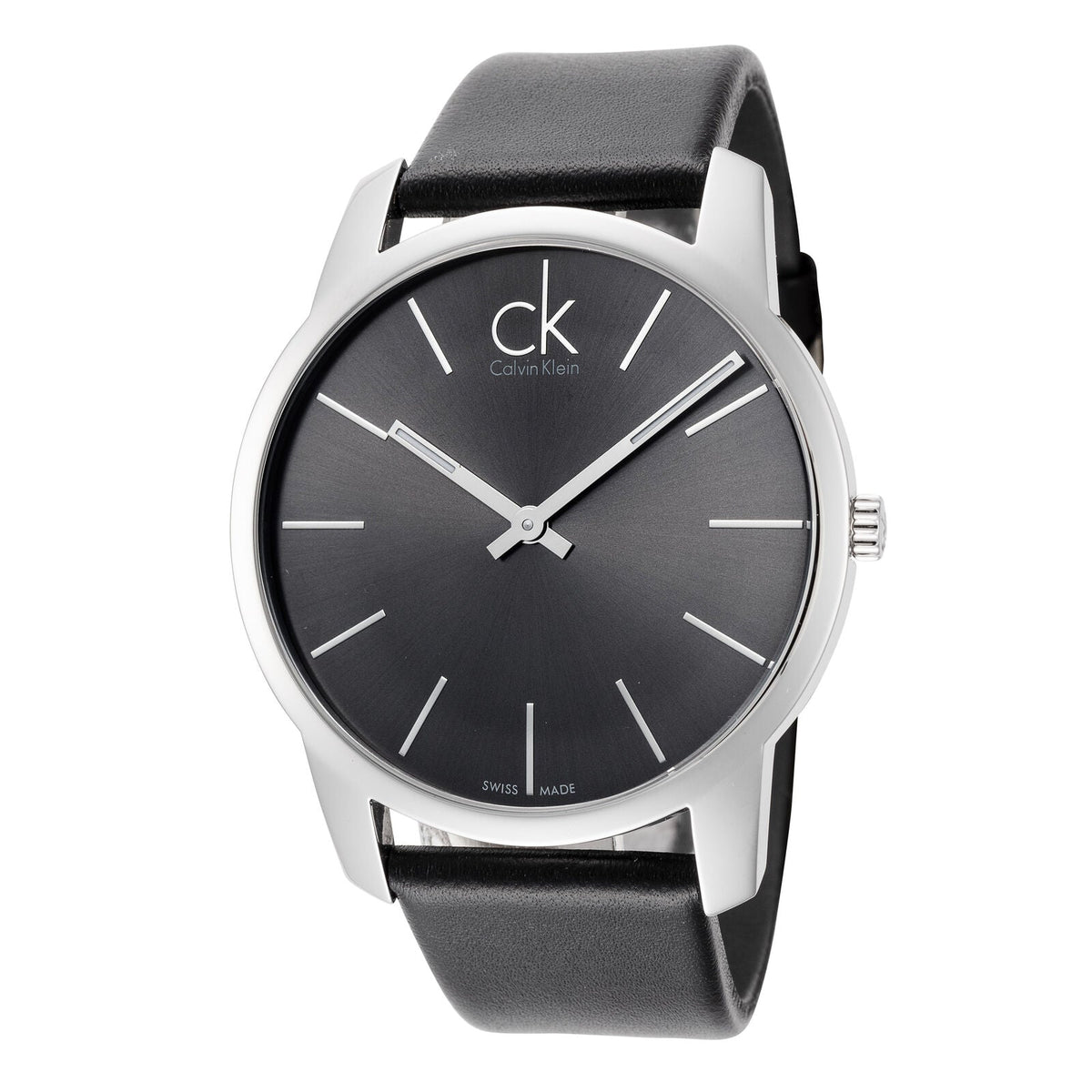  Shop Authentic Calvin Klein City Grey Dial Black Leather Strap Watch For Men - K2G21107 - Luxxuri